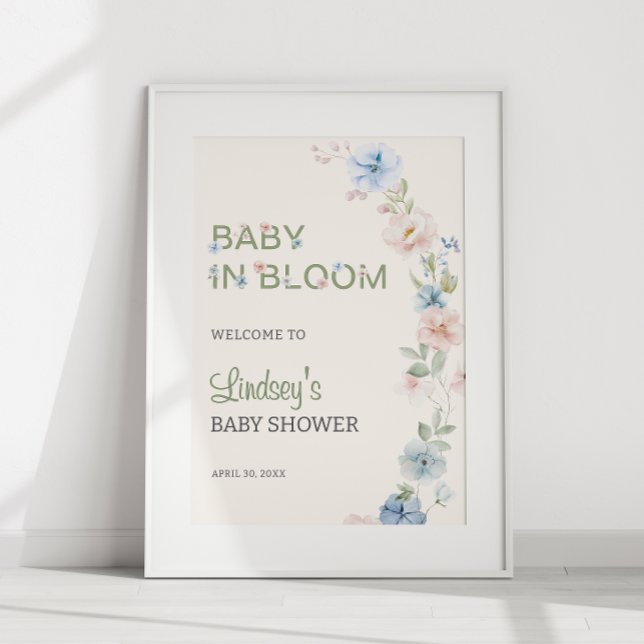 Poster Pastel Rose Bleu Printemps bébé dans Baby shower e (Créateur téléchargé)
