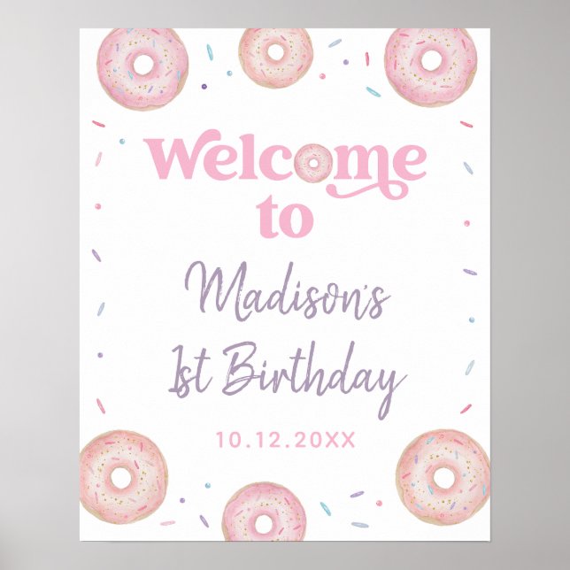 Poster Pastel Rose Donut Sweet Un Anniversaire Bienvenue (Devant)