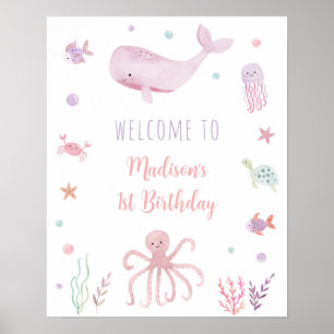 Poster Pastel rose sous la mer Accueil d'anniversaire