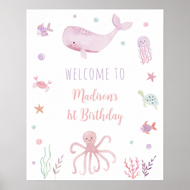Poster Pastel rose sous la mer Accueil d'anniversaire (Devant)