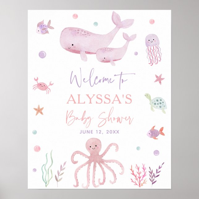 Poster Pastel rose sous le Baby shower marin Accueil (Devant)