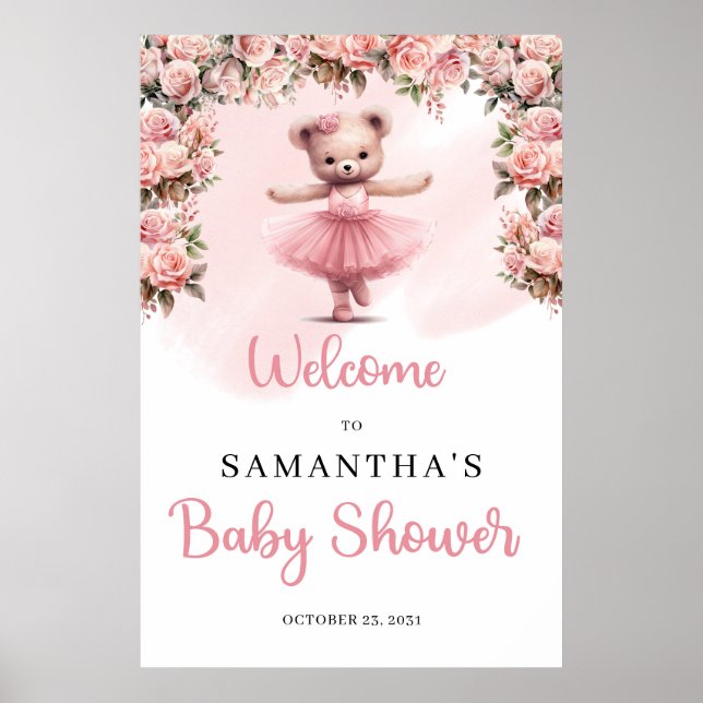 Poster Pastel rose Tutu ballerina fille ours en peluche B (Devant)