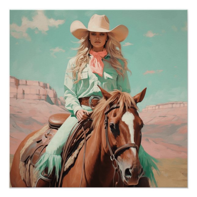 Poster Pastel Roundup : Cowgirl Wall Art (Devant)