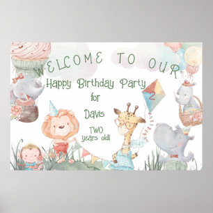 Poster Pastel Safari Animaux Personnalisés Anniversaire