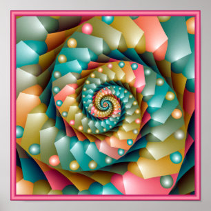 Poster Pastel Spiral Fractal Design