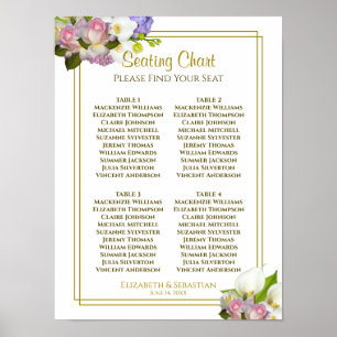 Poster Pastel Spring Floral 4 Table Mariage Carte de sièg