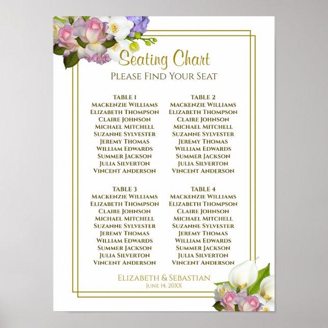 Poster Pastel Spring Floral 4 Table Mariage Carte de sièg (Devant)