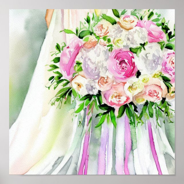Poster Pastels romantiques, Bouquet en cascade nuptiale 2 (Devant)