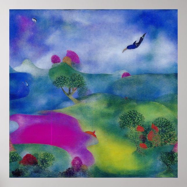 Poster Pasture impressionniste moderne au bord de la mer (Devant)