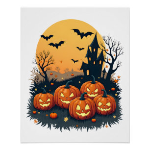 Poster Patch de citrouille effrayant � T-shirt rétro Hall