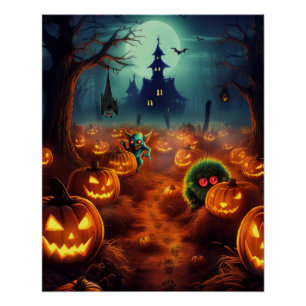 Poster Patch de citrouilles hantées d'Halloween