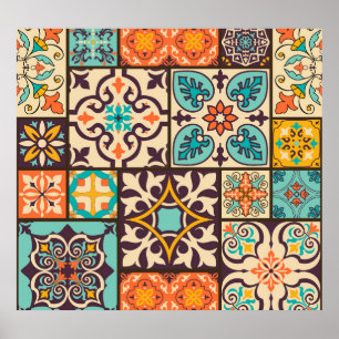 Poster Patchwork coloré Islam Motifs Carrelage