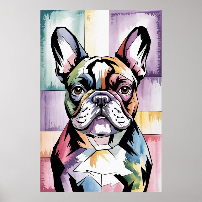 Poster Patchwork Frenchie Geometric Neon French Bulldog (Devant)