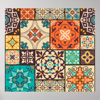 Poster Patchwork islamique coloré : Carrelage Vintage.