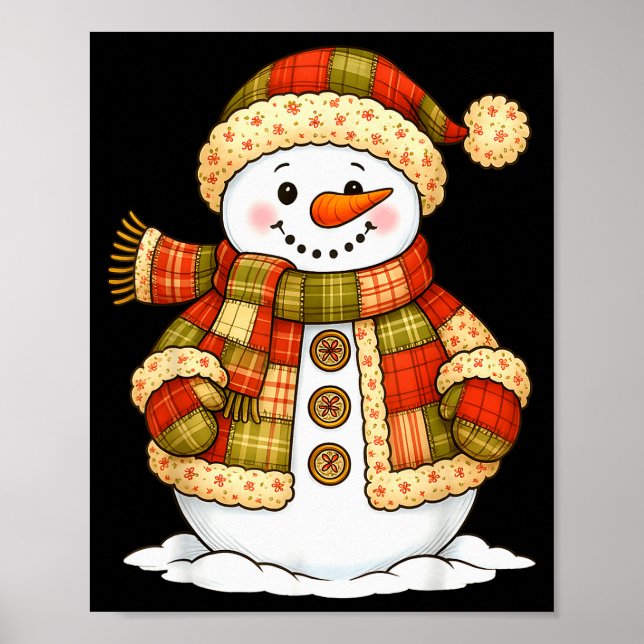 Poster Patchwork Snowman Retro Funny Snowman Holiday Chri (Devant)