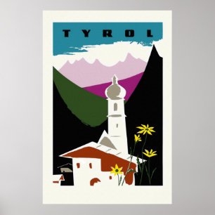 Poster Pâte à huile rétro dessin Tyrol Autriche Voyage