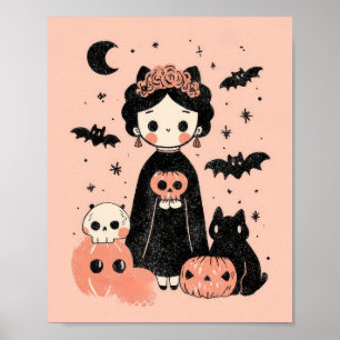 Poster Pâteloween Frida Kahlo Pink Halloween Nursery
