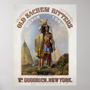 POSTER PATENT MEDICINE OLD SACHEM BITTERS 1859
