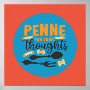 Poster Pâtes amusantes Pun alimentaire Typographie couleu