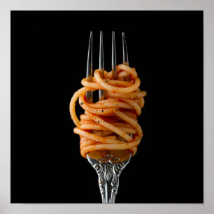 Poster Pâtes filées sur une fourchette, spaghetti de nour