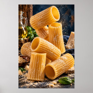 Poster Pâtes Rigatoni Dorées avec du Basilic Frais – Rust
