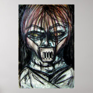 Poster Patient muselé en camisole de force - Dessin au fu