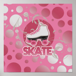 Poster Patinage à rouleaux à bulles roses, patinage