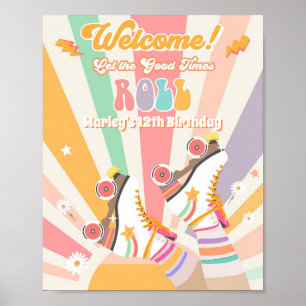 Poster Patinage à roulettes Retro Accueil d'anniversaire 