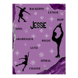 Poster Patinage Artistique Flocon de Neige Marbre Violet