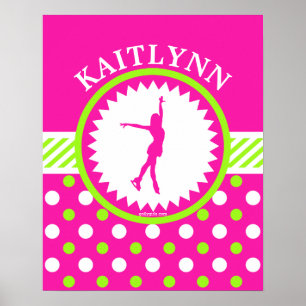 Poster Patinage artistique monographique rose - Pois vert