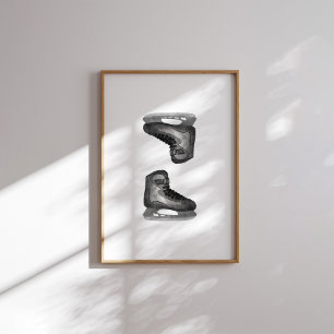 Poster Patinage de hockey sur glace noir