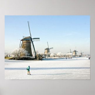 Poster Patinage sur glace à Kinderdijk Holland