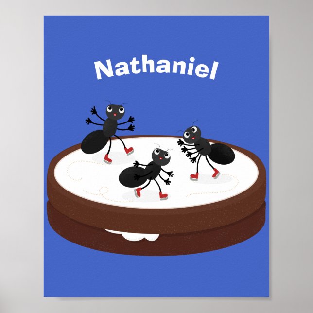 Poster Patinage sur glace de fourmis joyeuses sur dessin  (Devant)
