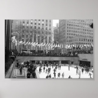 Poster Patinage sur glace NYC Rockefeller Center, noir et