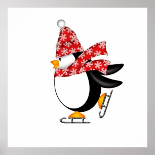 Poster Patinage sur glace pingouin avec sac Casquette et 