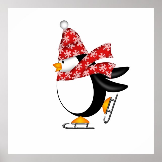 Poster Patinage sur glace pingouin avec sac Casquette et  (Devant)
