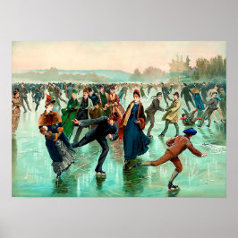 Poster Patinage sur glace victorien scène hivernale vinta