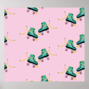 Poster Patins à rouleaux rétrogrades : motif rose.
