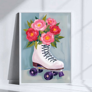 Poster Patins à roulettes Bouquet de roses Peinture Aquar