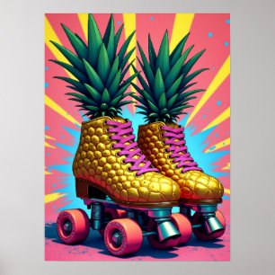 Poster Patins à roulettes rétro Surreal Ananas Pop Art