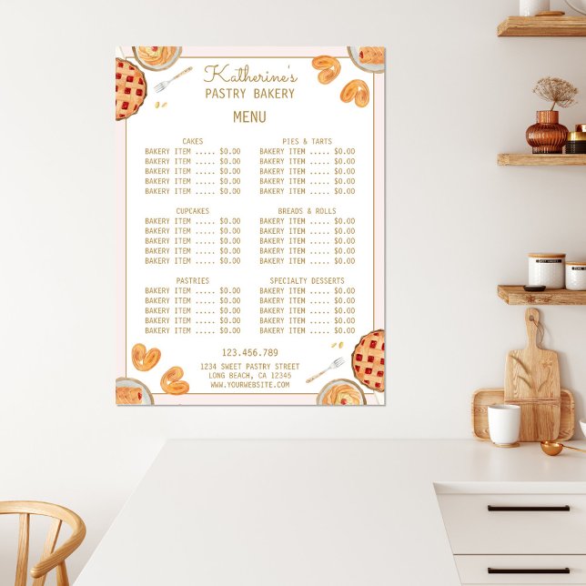 Poster Pâtisserie et pâtisserie à l'aquarelle Menu Boulan (In situ)