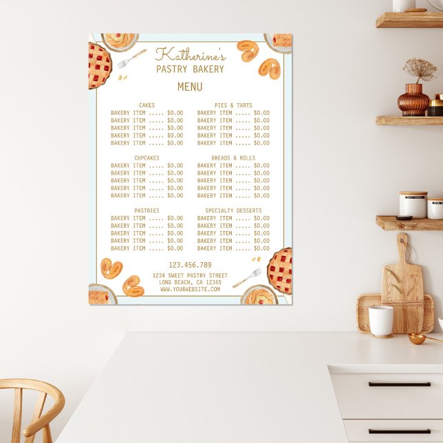 Poster Pâtisserie et pâtisserie à l'aquarelle Menu Boulan (In situ)