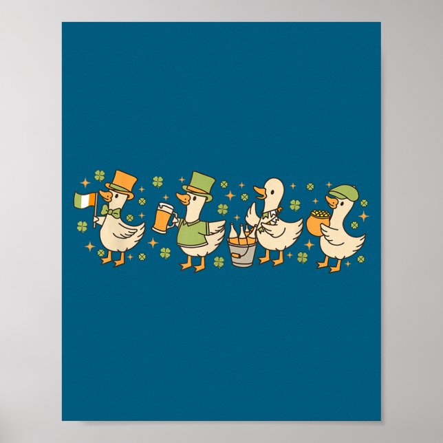 Poster Patricks Day,funny Goose, Shamrock, Beer Gift Tee  (Devant)