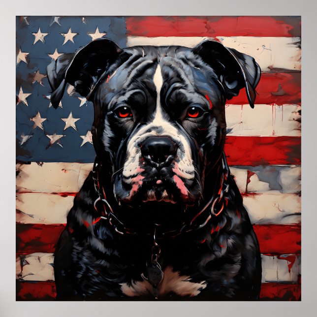 Poster Patriot Pitbull avec drapeau américain 4 juillet (Devant)