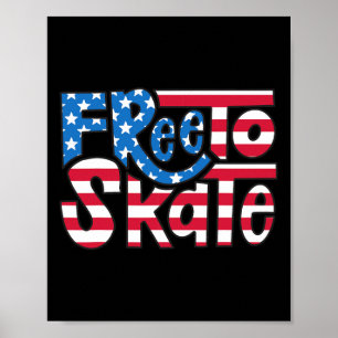 Poster Patriote 4 juillet Patineur Drapeau Américain Libr