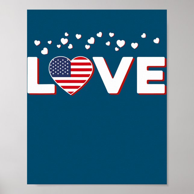 Poster Patriotic Love Heart US États-Unis Drapeau américa (Devant)