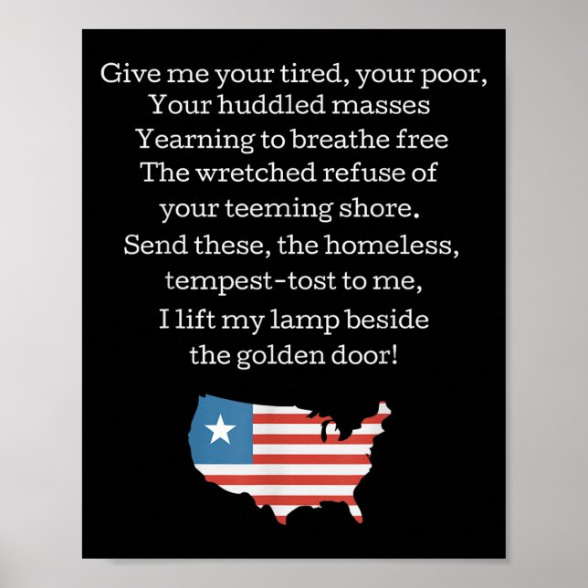 Poster Patriotic New Colossus Emma Lazarus Quote Usa Gift (Devant)