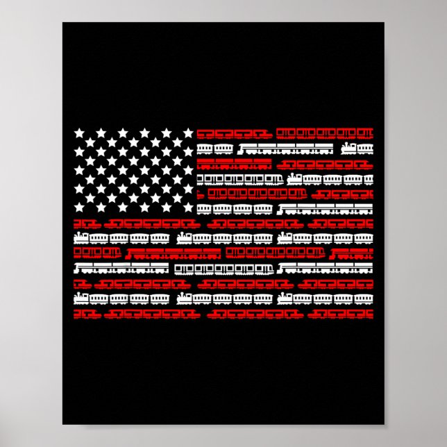 Poster Patriotic Trains Flag For Train Enthusiasts And Ho (Devant)