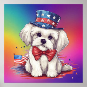 Poster Patriotique 4 juillet Blanche Chiot Mignon-43568