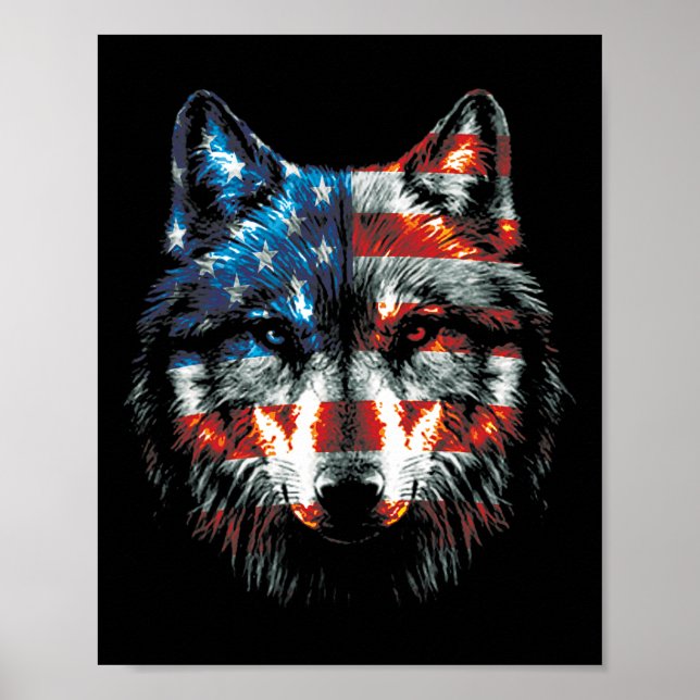 Poster Patriotique 4 juillet Wolf Américain Drapeau Wolf  (Devant)